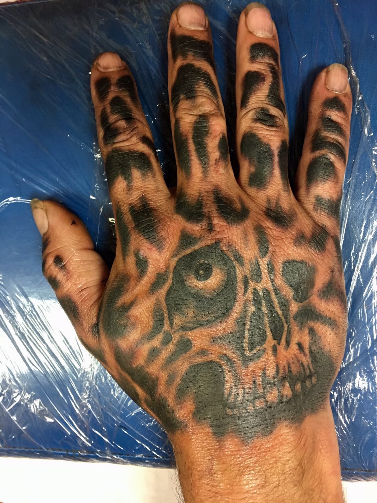 dannytattooer:skull-leg-sleeve-in-process-color-tattoos-skull-tattoos -neotrad-best-tattoo-shop-glowing-skulls-leg-sleeve-tattoo -shop-in-flowery-branch-georgia